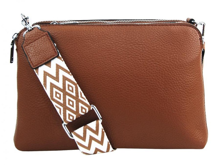 Hnědá crossbody dámská kabelka se třemi sekcemi Jessica