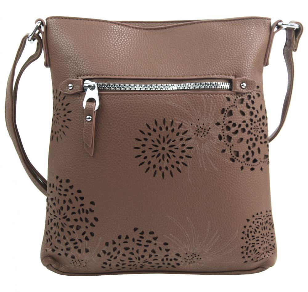 Crossbody dámská kabelka v květovaném designu přírodní hnědá 5432-BB