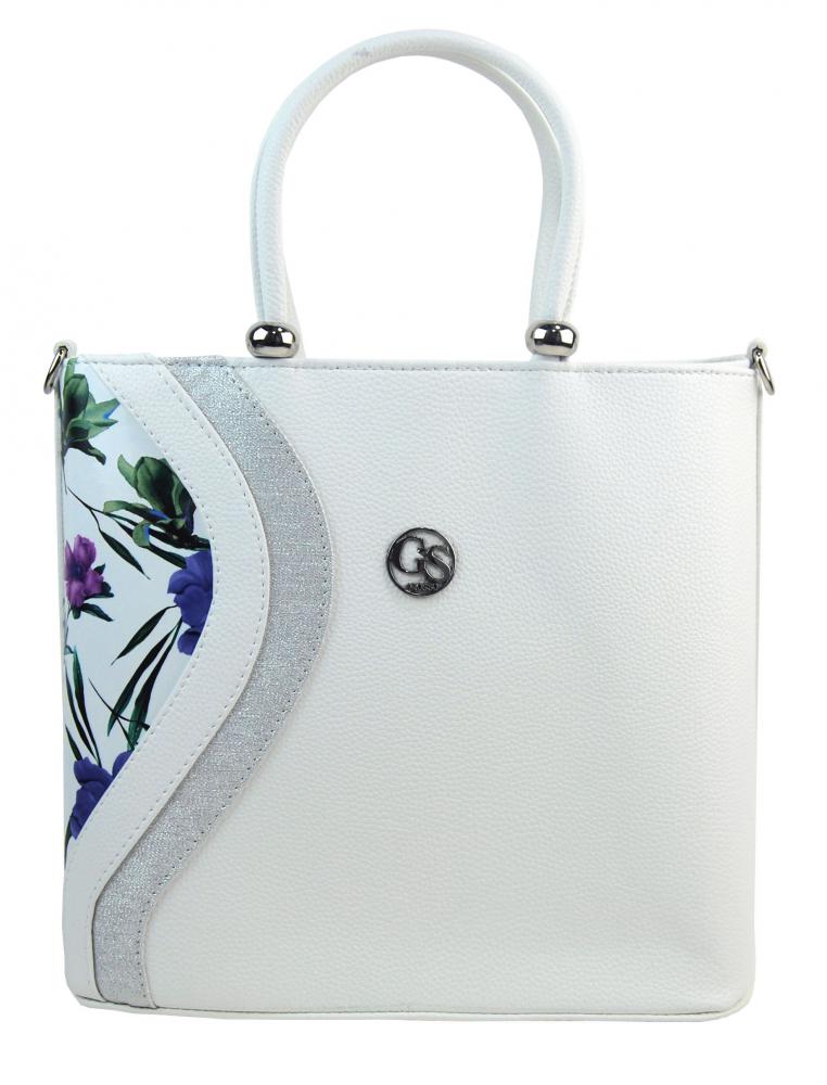 Bílá matná dámská kabelka s decentním květinovým vzorem lučních květů