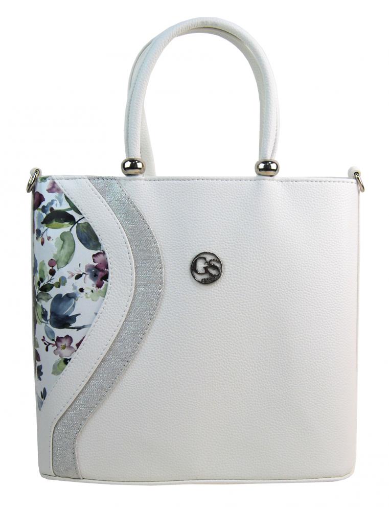 Bílá matná dámská kabelka s decentním květinovým vzorem magnólie